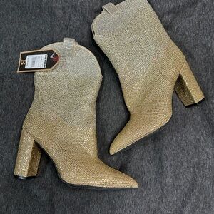 Gold Rhinestone Embellished Women's Boots